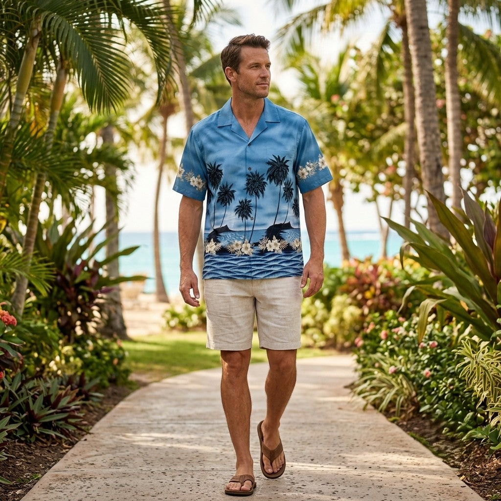 Palm Tree Silhouette Men's Border Hawaiian Shirt | Made in Hawaii