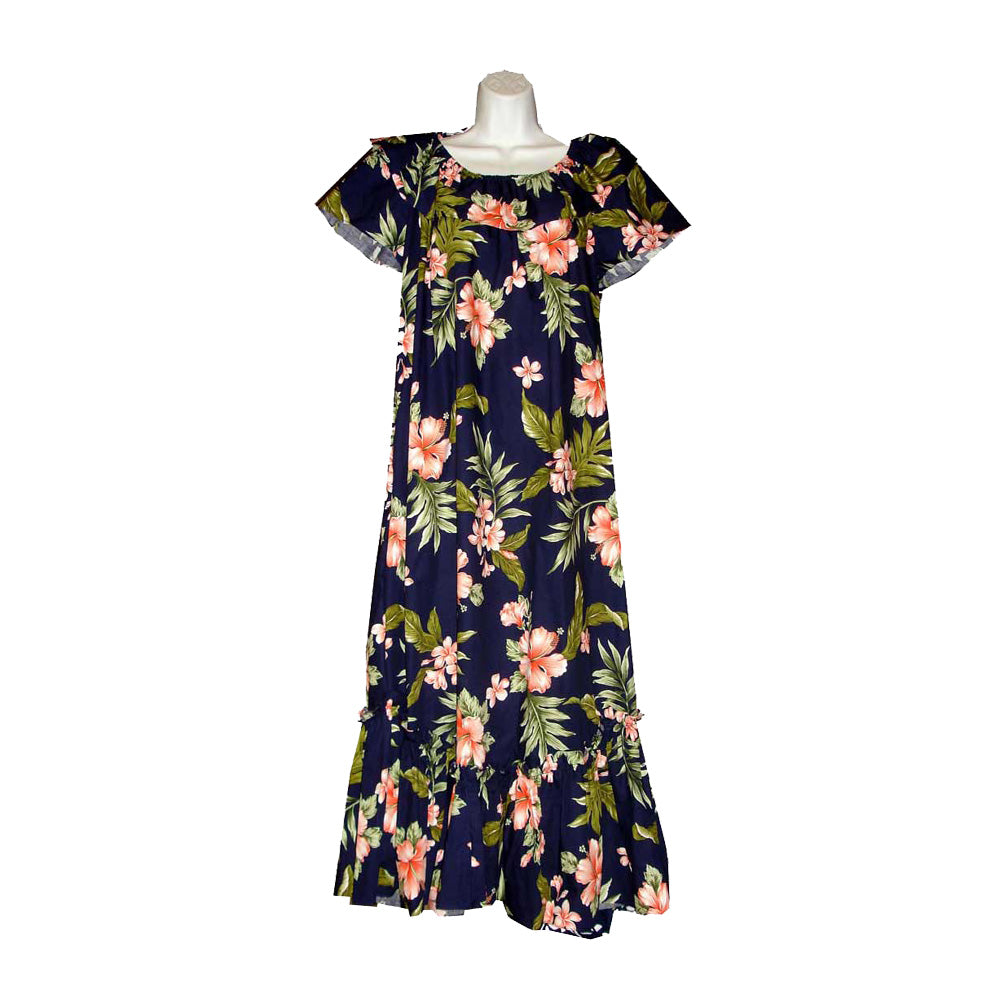 Coral Hibiscus Panel Long Muumuu Dress muumuu dress made in