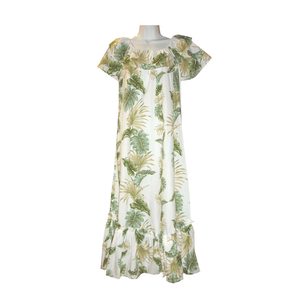 Lei of Aloha Long Ruffle Muumuu Dress White / S