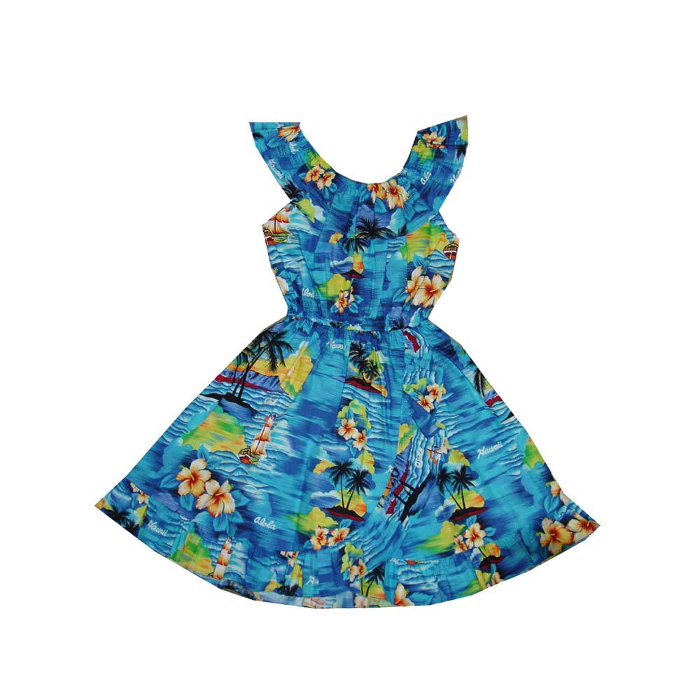 open lace back dress Hawaii Sunset Cotton Hawaiian Dress Girl – KY'S ALOHA SHIRTS