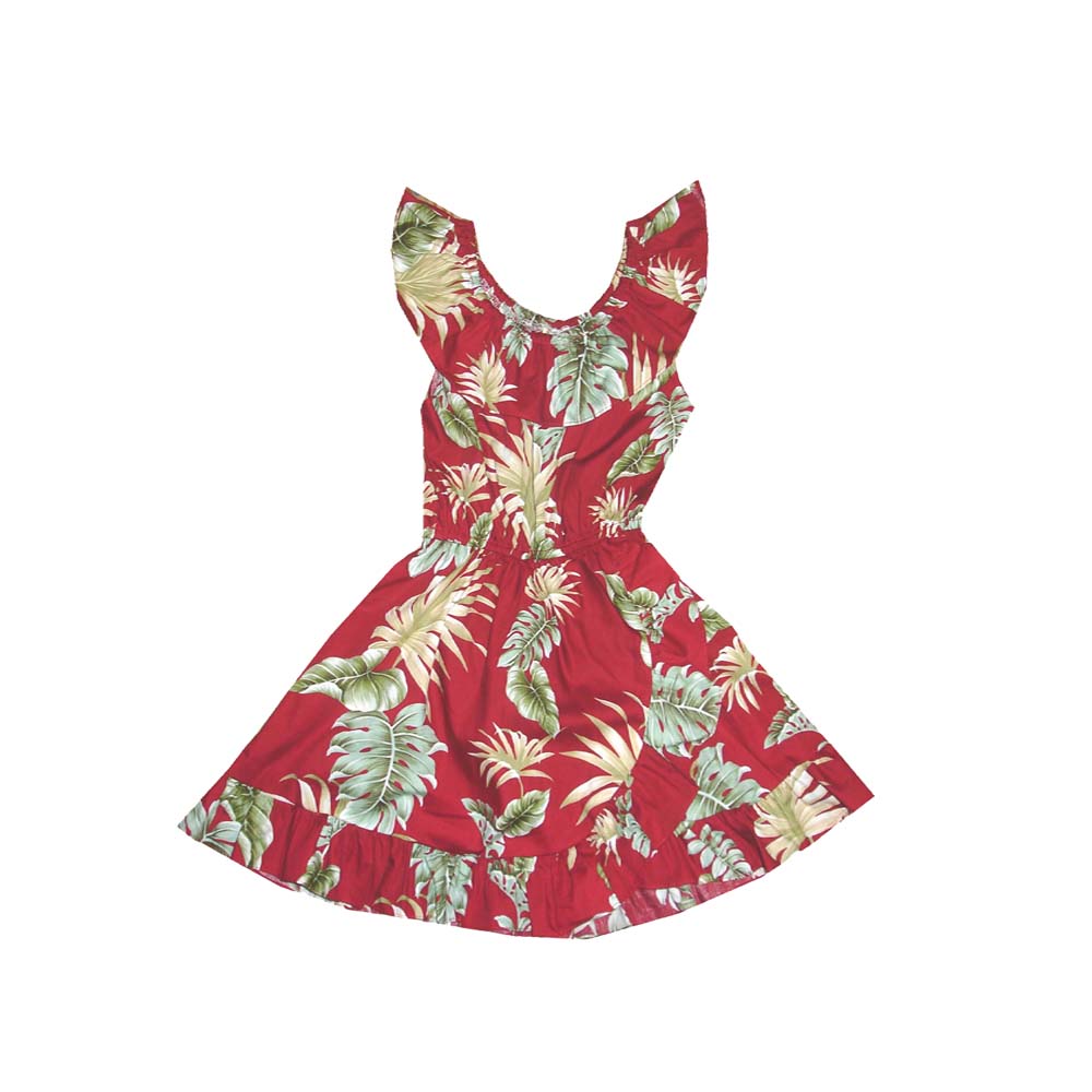 Hawaii Leaf Panel Cotton Hawaiian Dress Girl Hawaii Leaf Panel Cotton Hawaiian Dress Girl