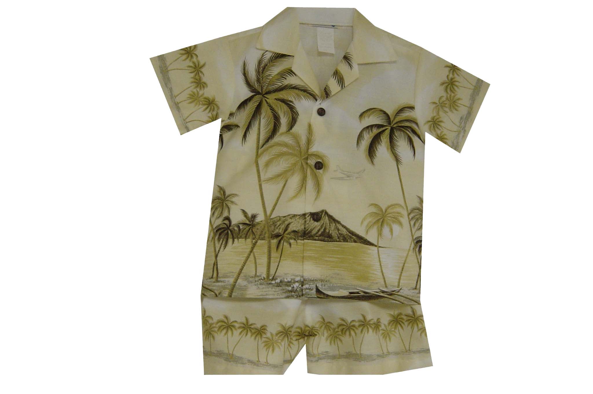 Diamond Head Sunset Red Boy's Hawaiian Shirt and Shorts main image 0