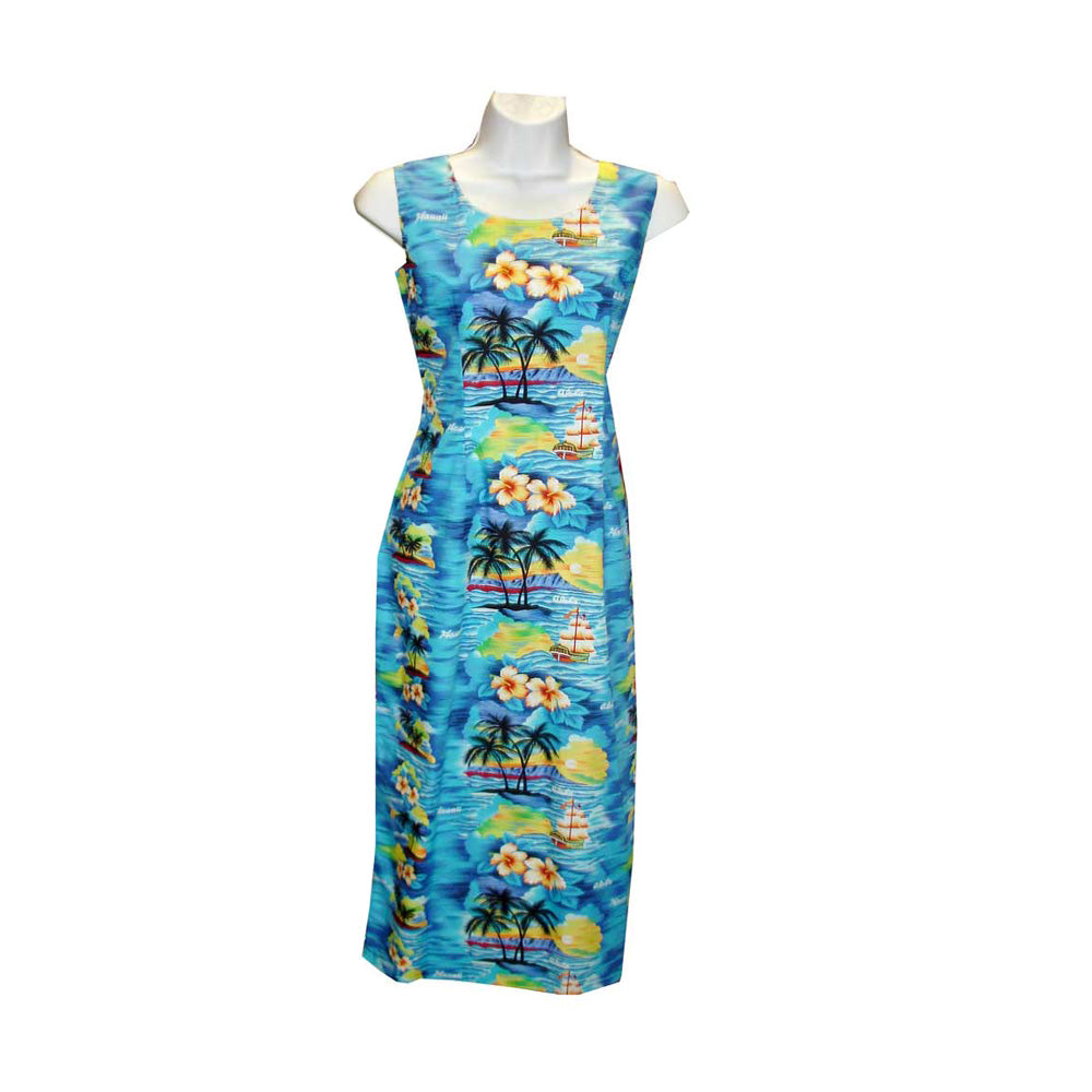 Hawaii Sunset Cotton Long Hawaiian Tank Dresses Made in Hawaii L / Navy Hawaii Sunset Cotton Long Hawaiian Tank Dresses Made in Hawaii L / Navy
