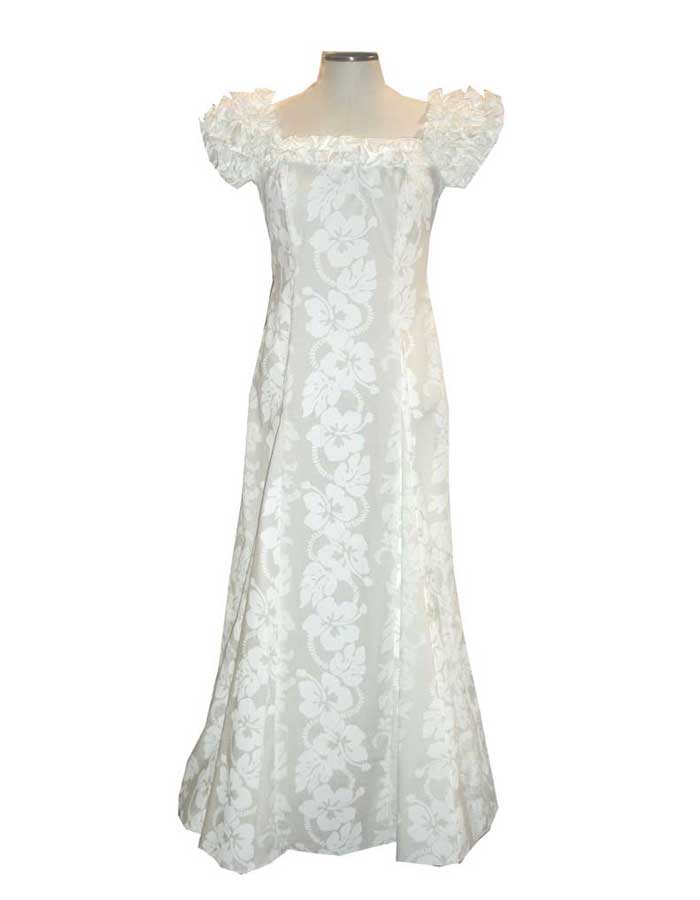 Hibiscus White Panel Hawaiian Beach Wedding Dress