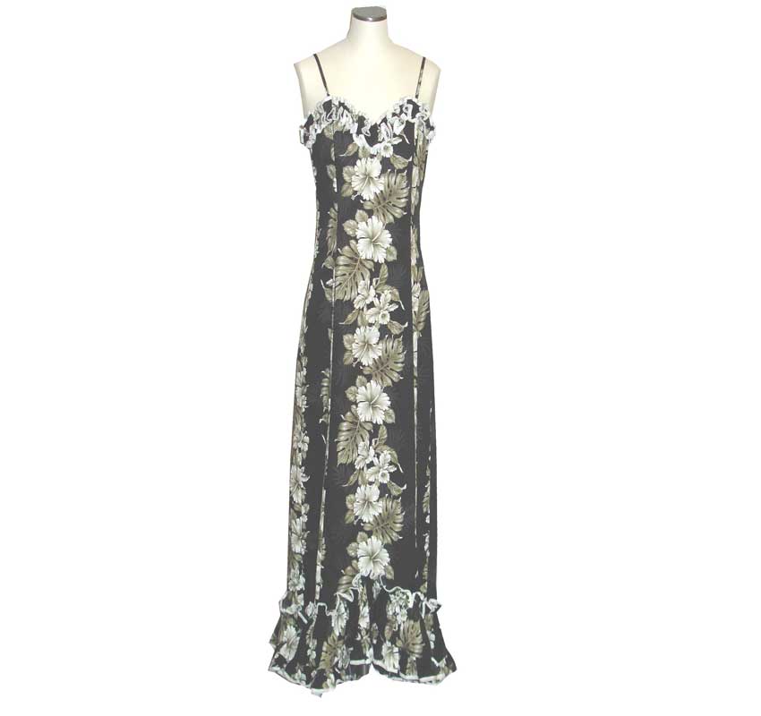 White Hibiscus Spaghetti Muumuu Dress White Hibiscus Spaghetti Muumuu Dress
