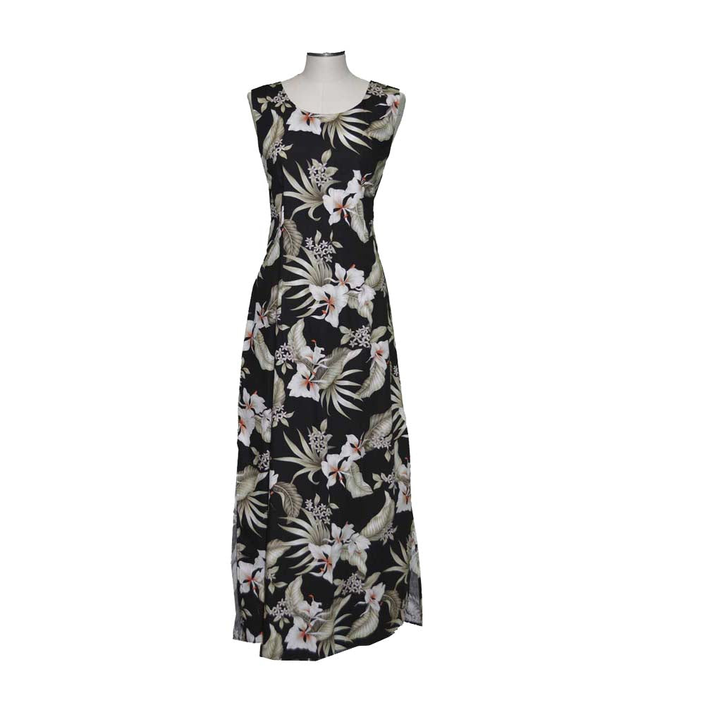 green emerald velvet dress Tropical Orchid Cotton Long Hawaiian Tank Dresses