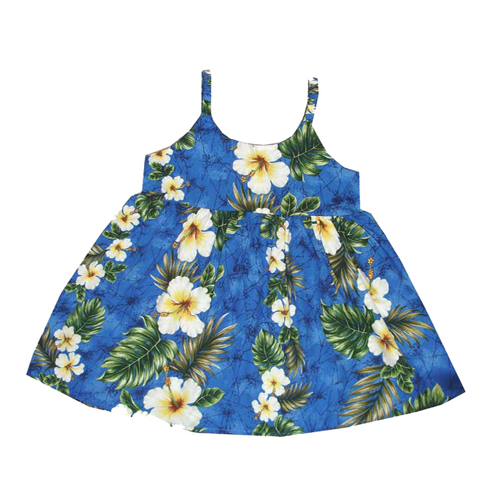 Hibiscus Cotton Bungee Hawaiian girls dresses|Keiki's made in Hawaii 2 / Blue