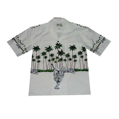 bold white tiger Hawaiian shirt made in Honolulu