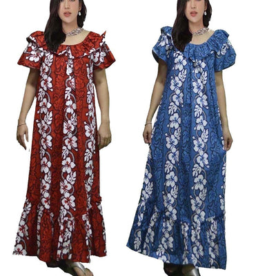 Lei Royal Pattern Plus Size Long Cotton Hawaiian Muumuu Dress