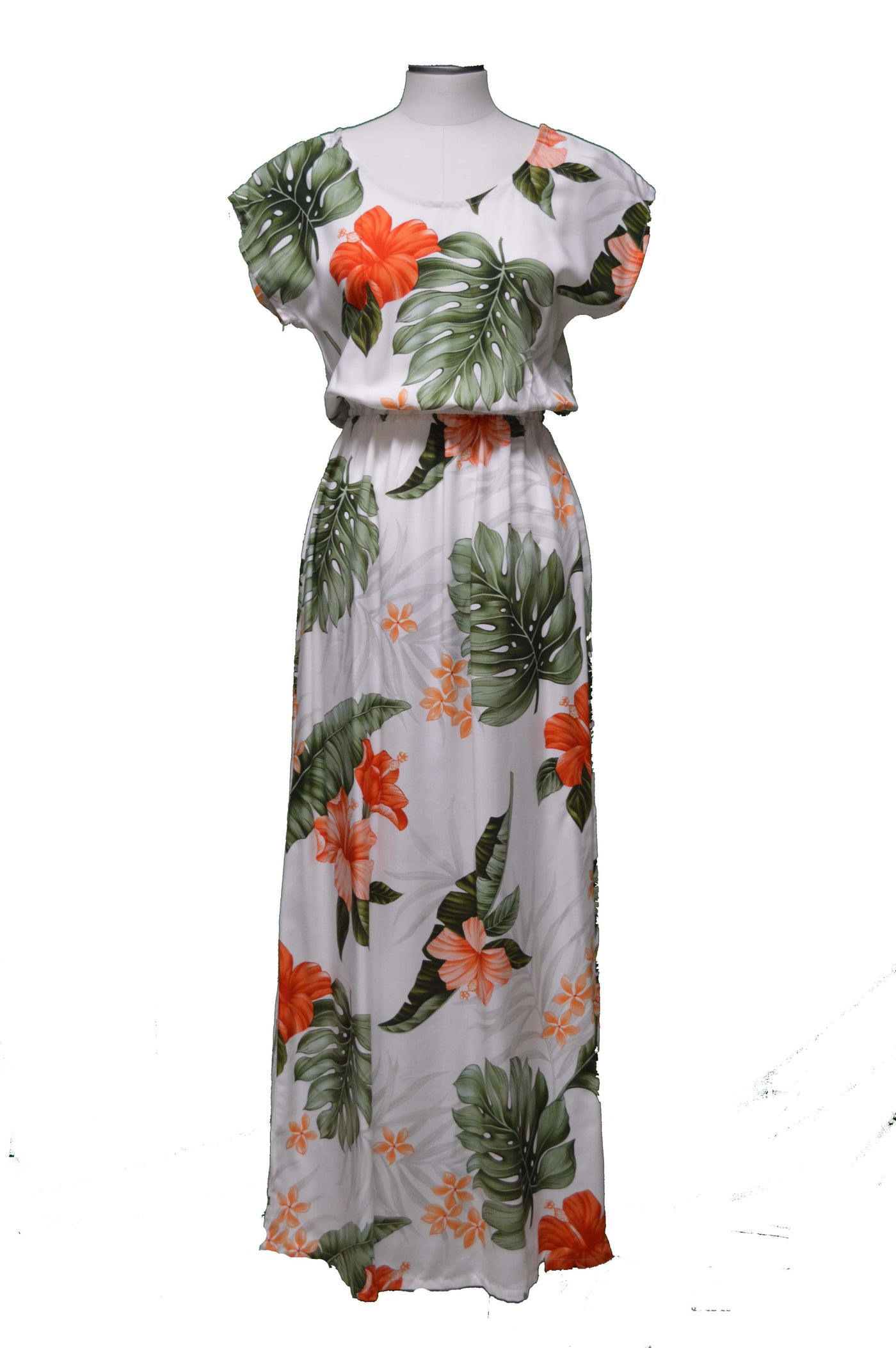 Plus-Size Long Maxi Hawaiian Dress Short Sleeves  Makakilo Hibiscus