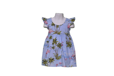 Little Girl Hawaiian Dress Flamingo and Palm Tree Design