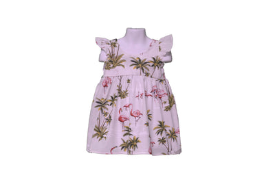 Little Girl Hawaiian Dress Flamingo and Palm Tree Design