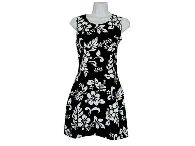 Black Hawaiian Tanks Dress with Classic Hibiscus Print