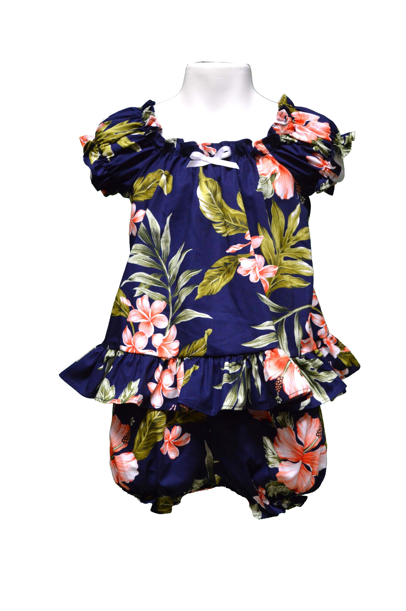 Coral Hibiscus Toddler Girl Hawaiian Dress Set