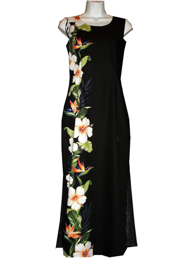 Shining Hibiscus Border Design Long Tank Dress