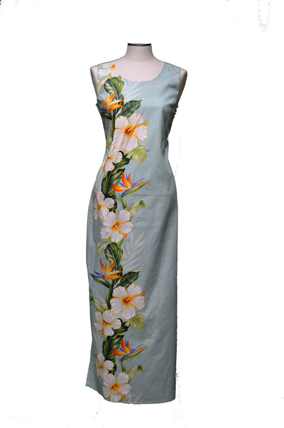 Shining Hibiscus Border Design Long Tank Dress