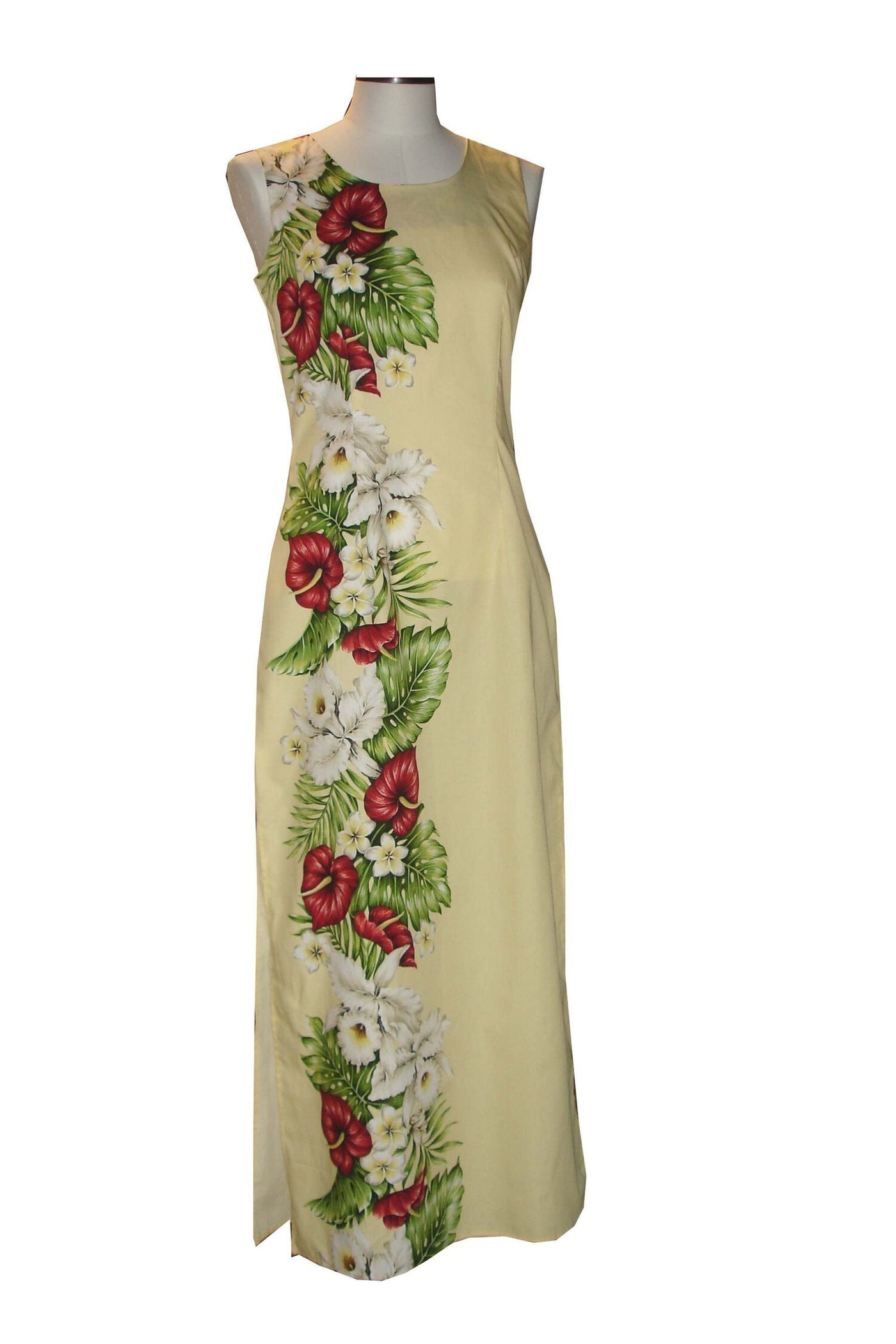 Kona Tropical Flowers Border Design Long Tank Dress 100% Cotton