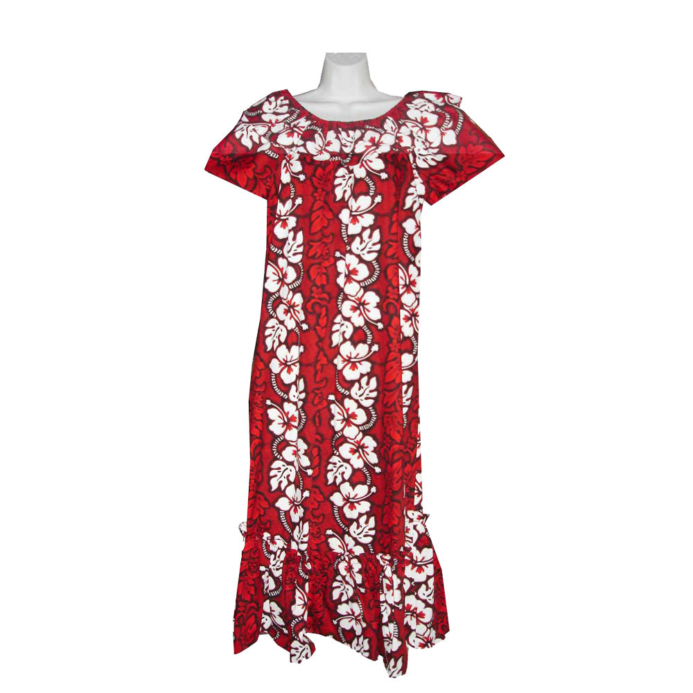 Long Hawaiian Muumuu Tropical Hibiscus Red / L Long Hawaiian Muumuu Tropical Hibiscus Red / L