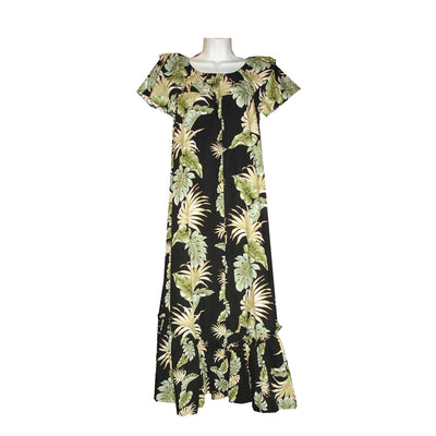 Hawaii Leaf Panel Long Muumuu Dress