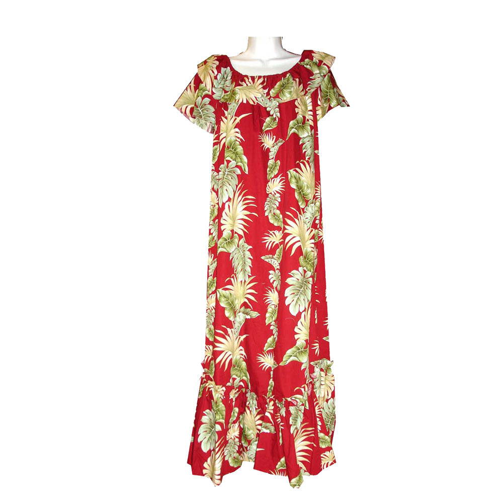 Orchids Makani Muumuu Hawaiian Dress Red / S