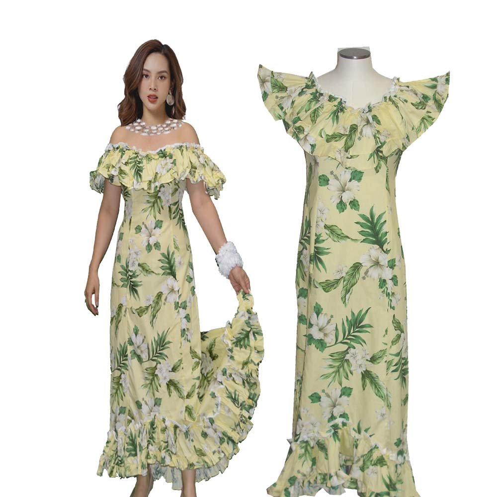 Hibiscus Long Cotton Hawaiian Muumuu Dancing Dress Made in Hawaii