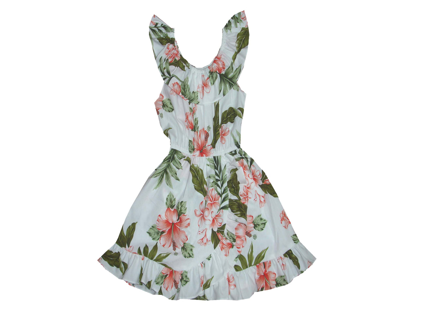 Coral Hibiscus Cotton Hawaiian Dress Girl