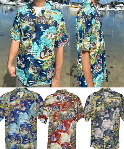 Men's Cotton Aloha Shirt Tantalus Motorcycle