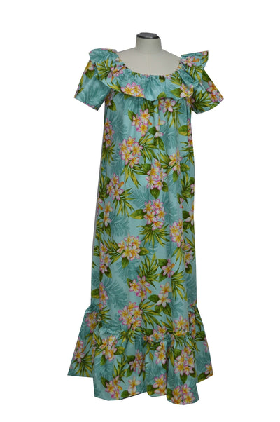 Plumeria Dream Long Cotton Hawaiian Muumuu Dress Made in Hawaii