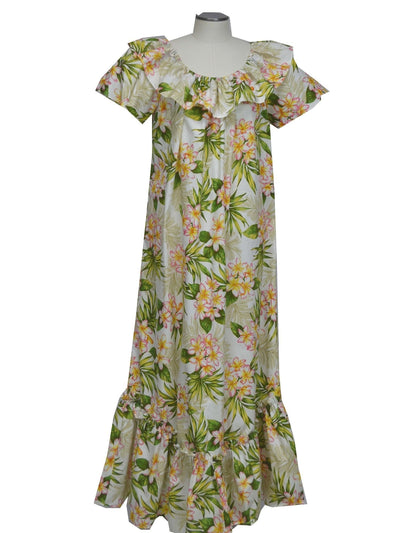 Plumeria Dream Long Cotton Hawaiian Muumuu Dress Made in Hawaii