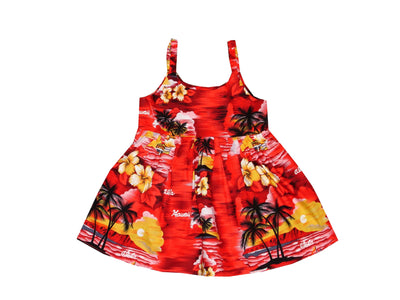 Matching Boy's Sets and Girl Dress Sunset in Ocean with Aloha and Hawaii Printed on.