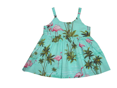 Sunny Bungee dress for Little Girl Flamingo under Palm Tree Soft Cotton Made in Hawaii