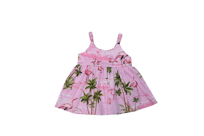 Sunny Bungee dress for Little Girl Flamingo under Palm Tree Soft Cotton Made in Hawaii