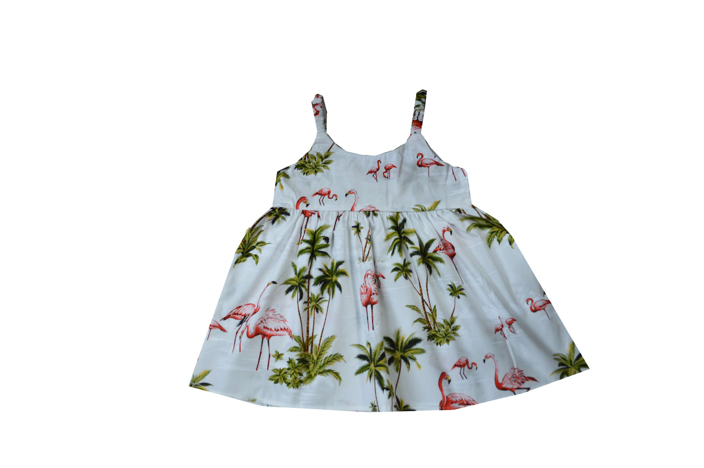 Sunny Bungee dress for Little Girl Flamingo under Palm Tree Soft Cotton Made in Hawaii