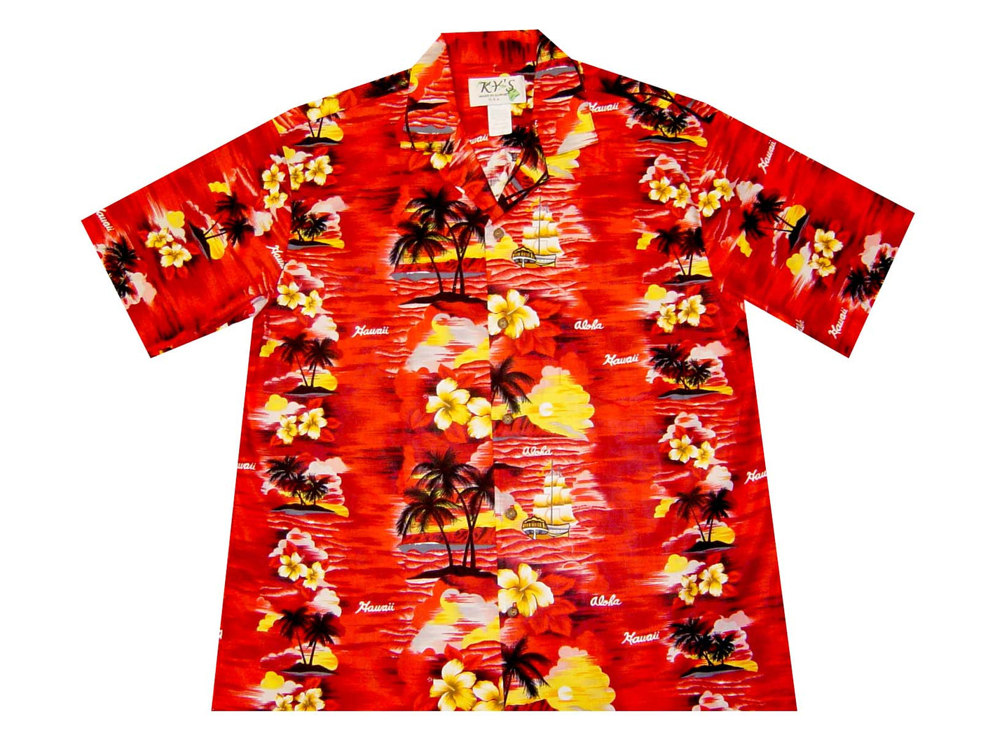 Cotton Hawaiian Shirt Hawaii Sunset -Red