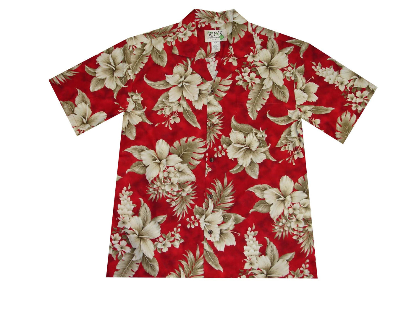 Cotton Hawaiian Shirt Tropical Flowers -Red