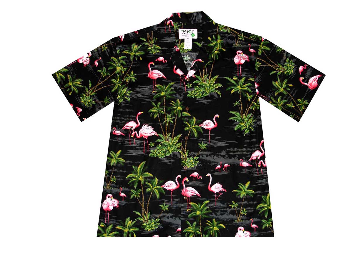 Pink Flamingo Island Cotton Men's Aloha Shirt