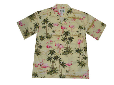 Pink Flamingo Island Cotton Men's Aloha Shirt