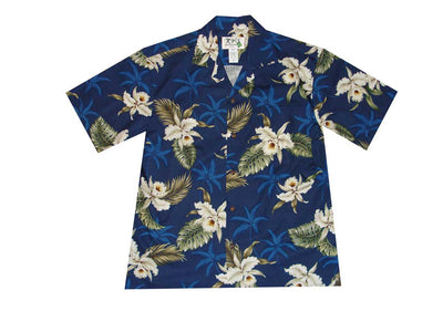Classis White Orchid Cotton Men's Aloha Shirt