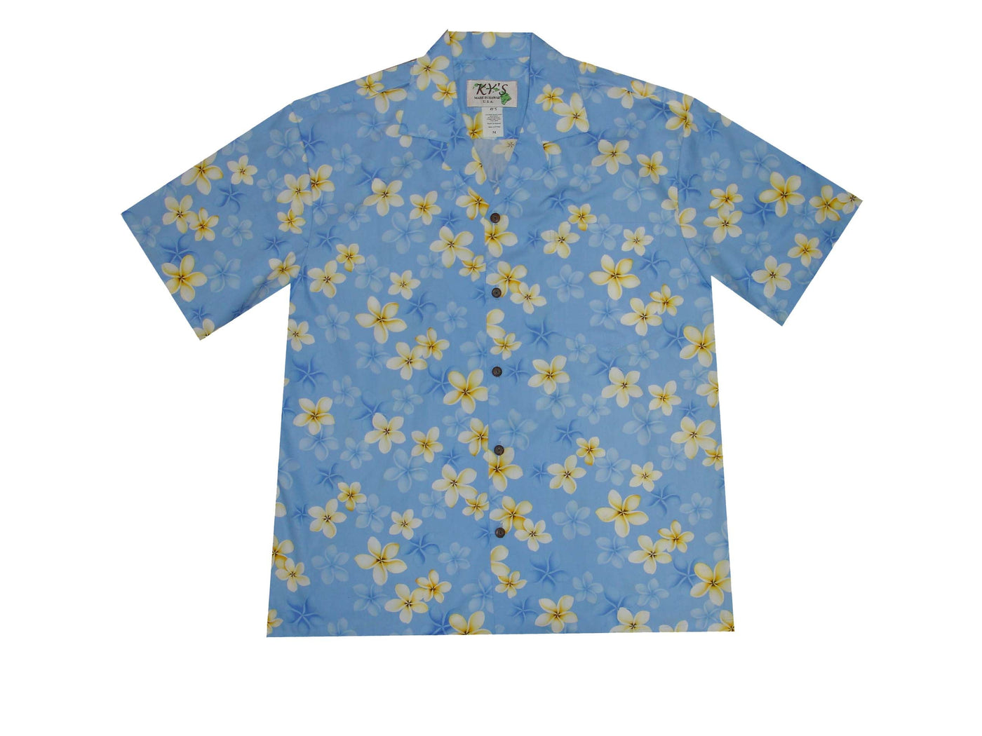 Cotton Hawaiian shirt Plumeria-Blue