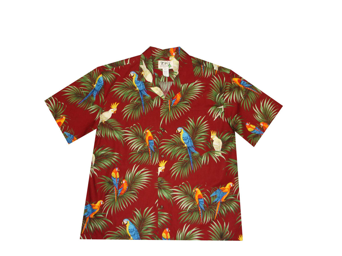 Parrot Palm Leaf Cotton Men's Aloha Shirt