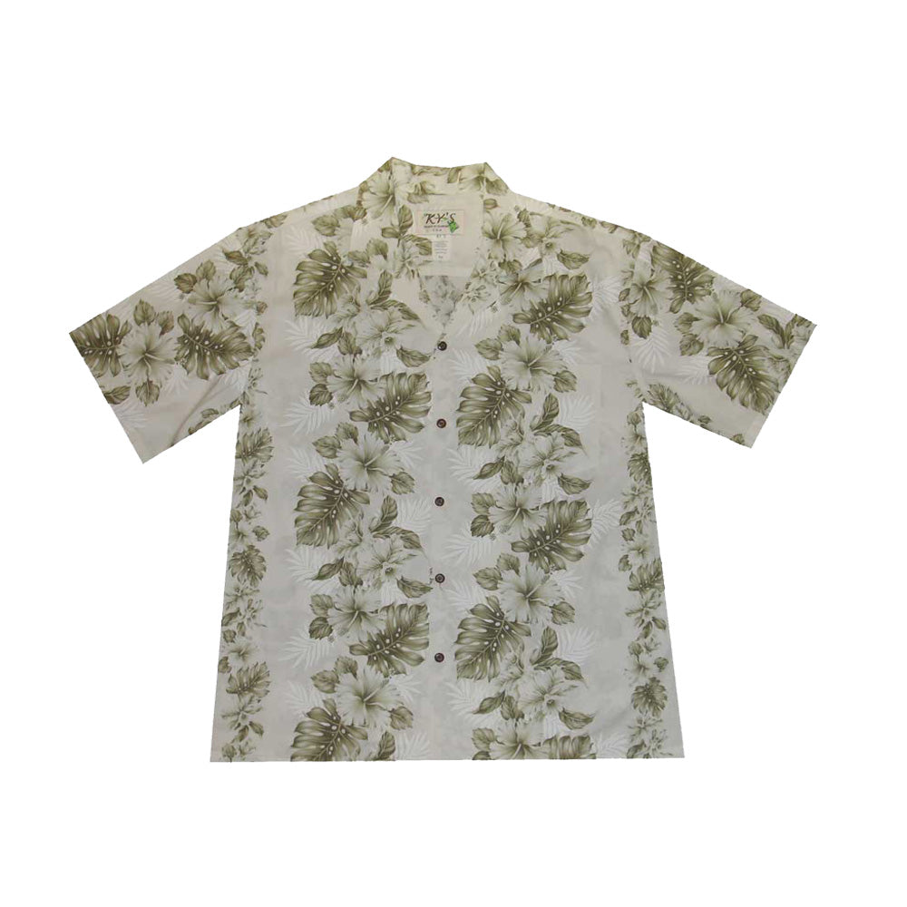 Blue Hibiscus Panel Men's Aloha Cotton Shirt