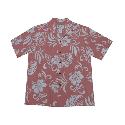 Ky`s Hawaiian Cotton Shirt Classic Hibiscus -Coral