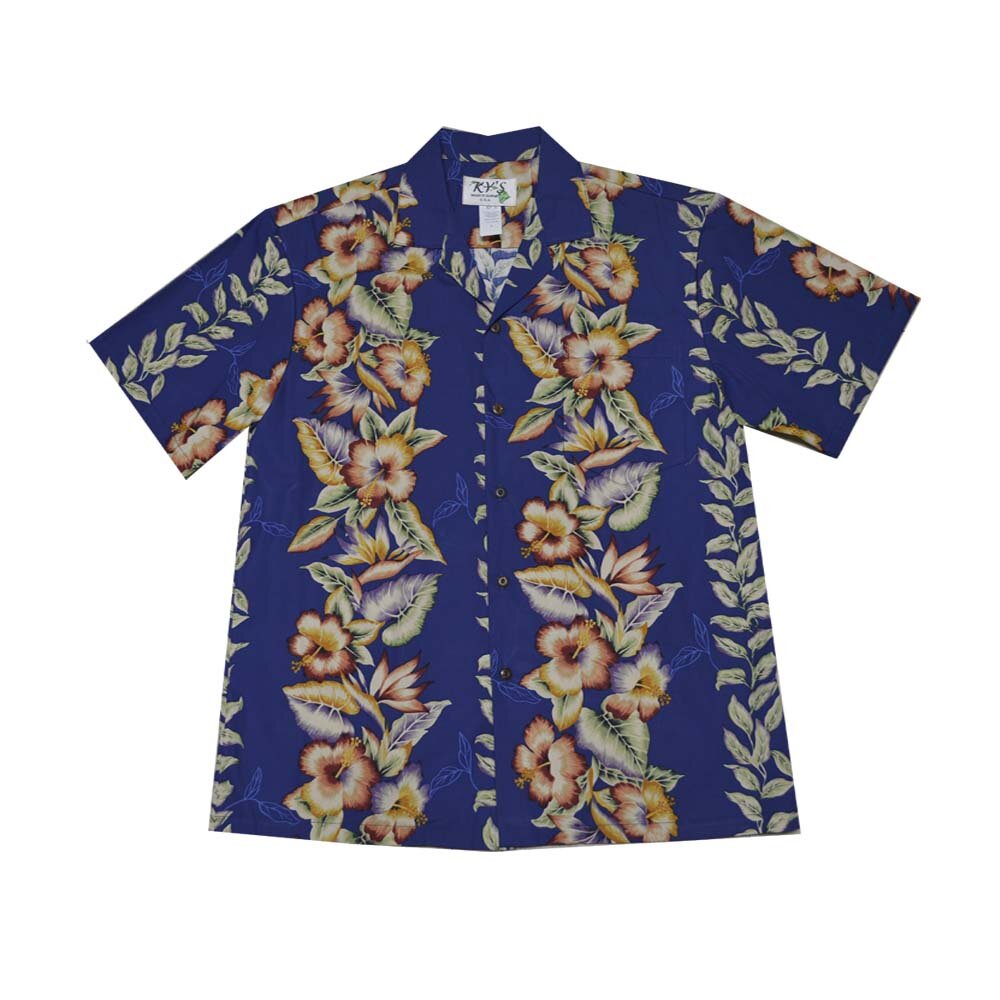 Hawaii Vintage Anthurium Hawaiian Boy Shirt -Navy