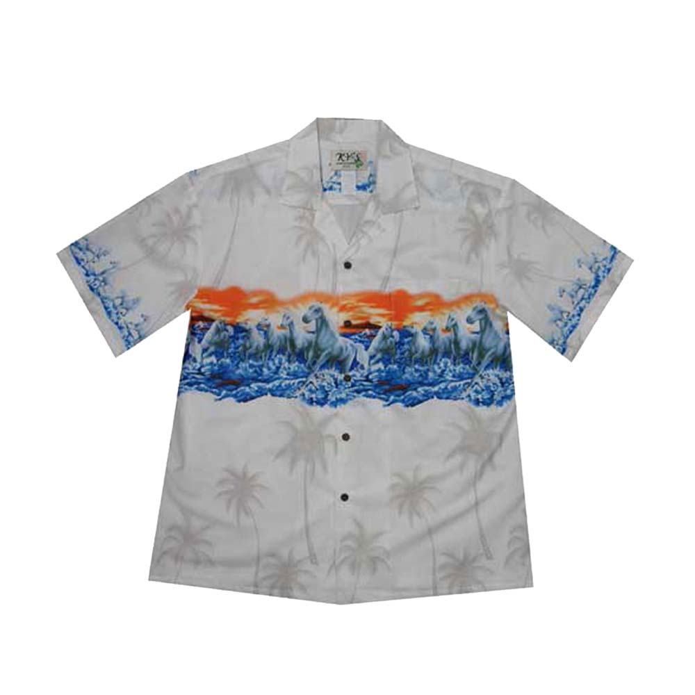 Ky's Hawaiian Cotton Shirt Horsepower - White