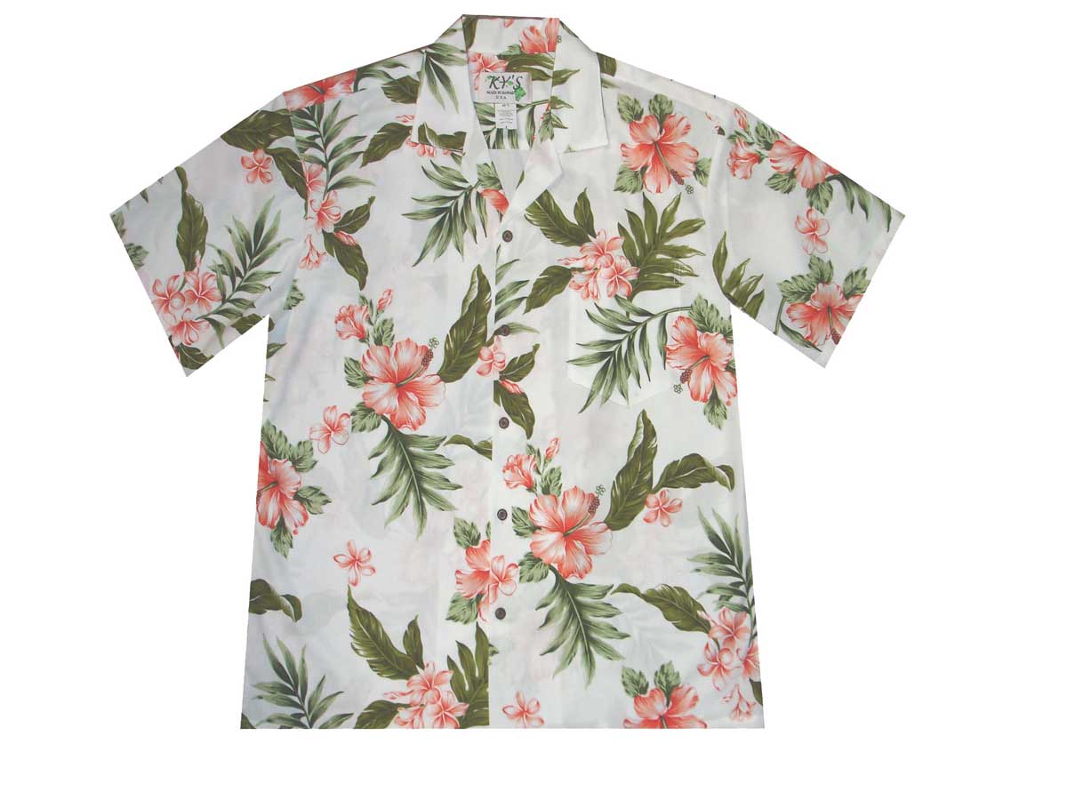 Plumeria and Hibiscus Cotton Men's Aloha Shirt