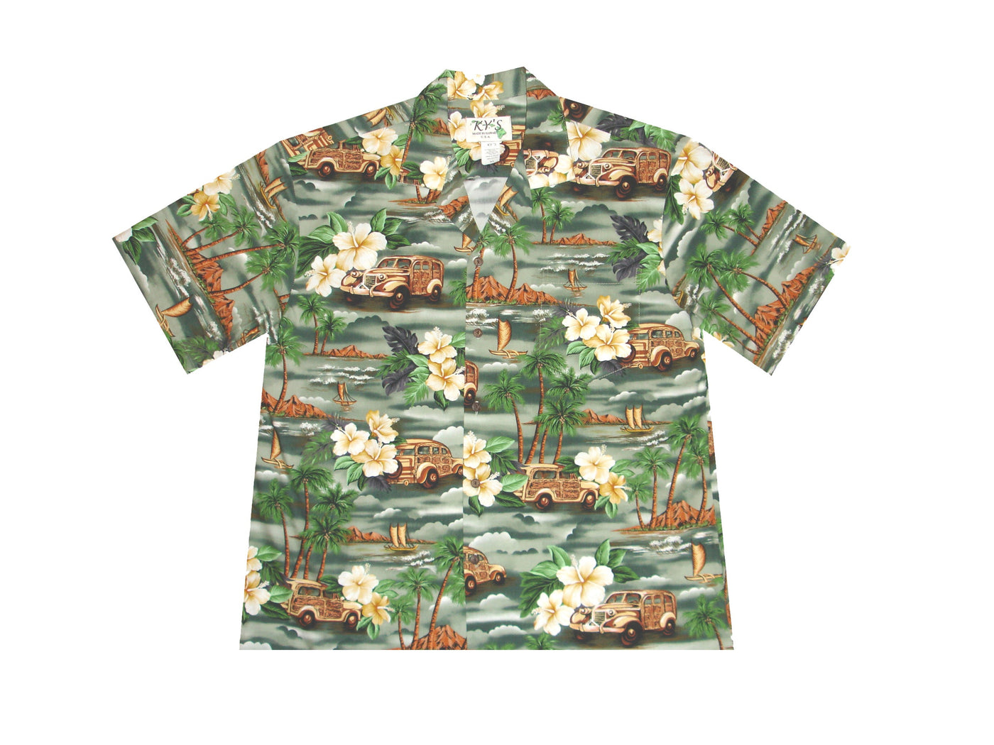 Cotton Hawaiian Shirt Woody Island-Green