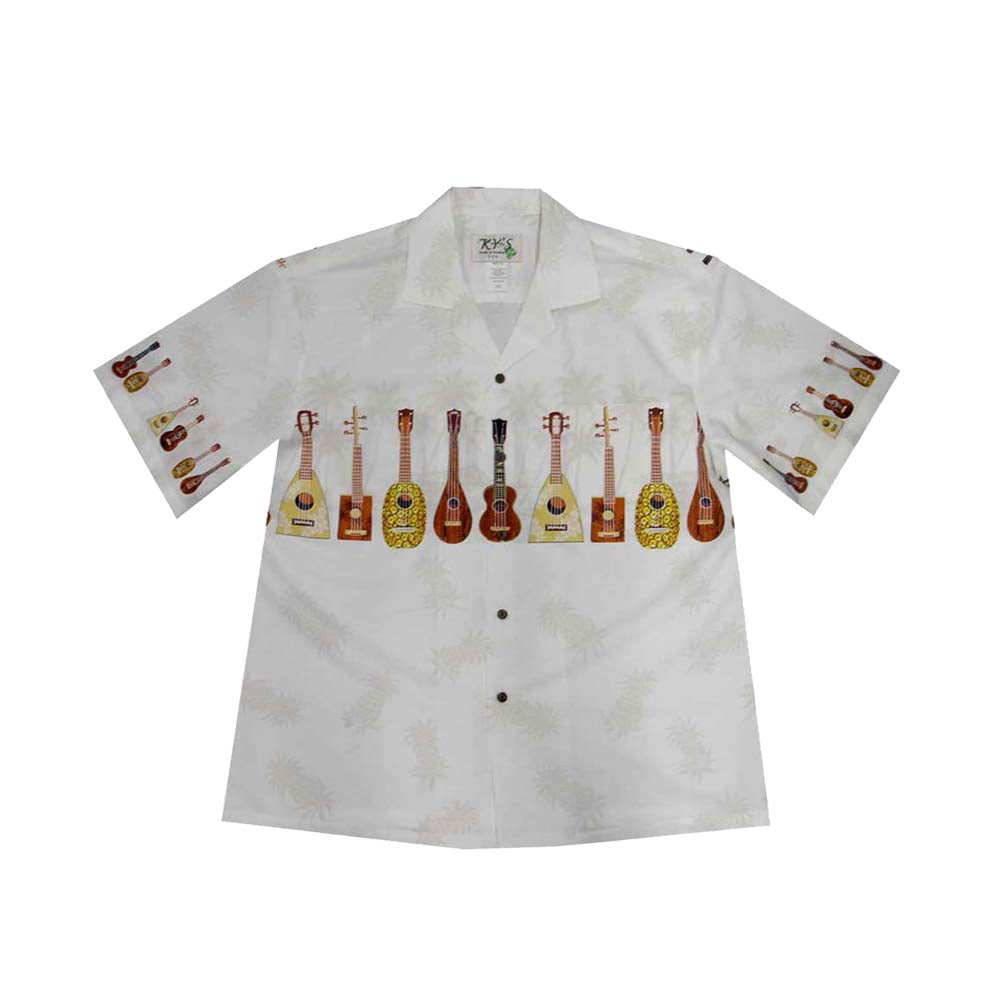 Ky's Hawaiian Cotton Shirt Strumming Ukulele - White