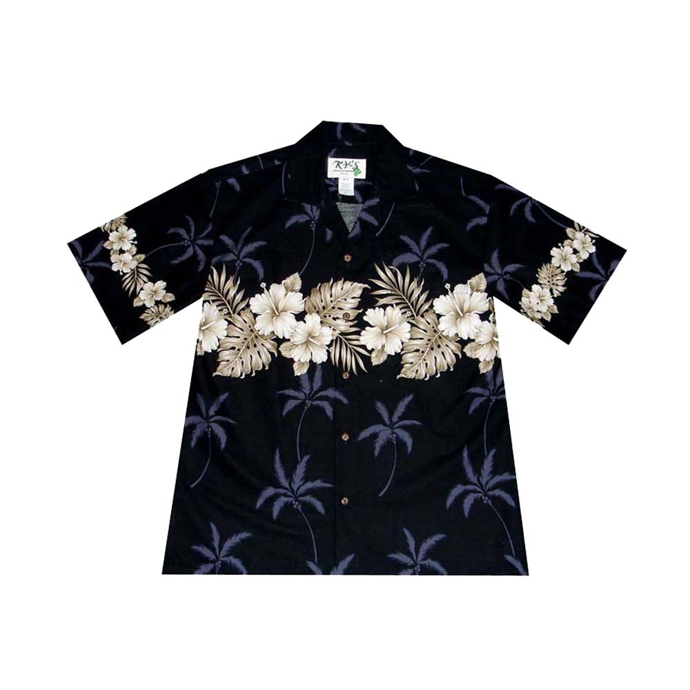 Ky's Hawaiian Cotton Shirt Vintage Hibiscus-Black