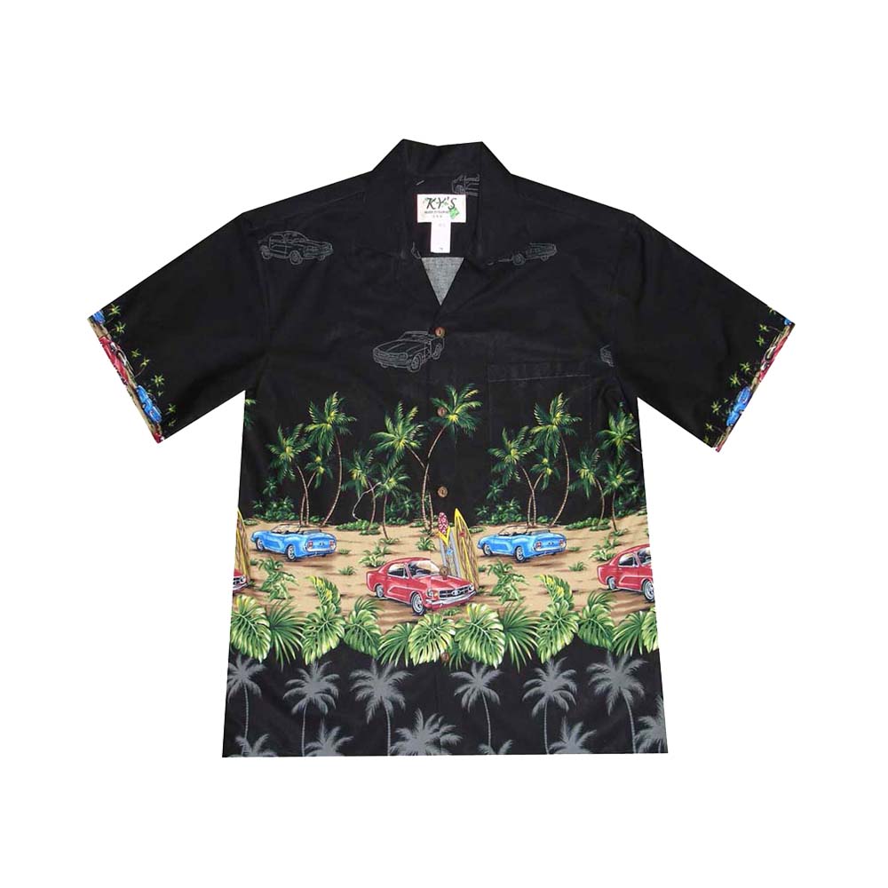 Ky's Hawaiian Cotton Shirt Antique car Kahala-Black