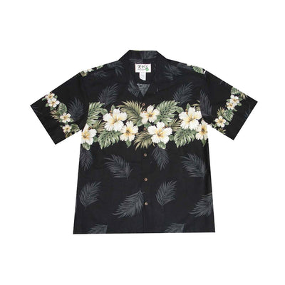 Ky's Hawaiian Cotton Shirt Original Hibiscus - Black